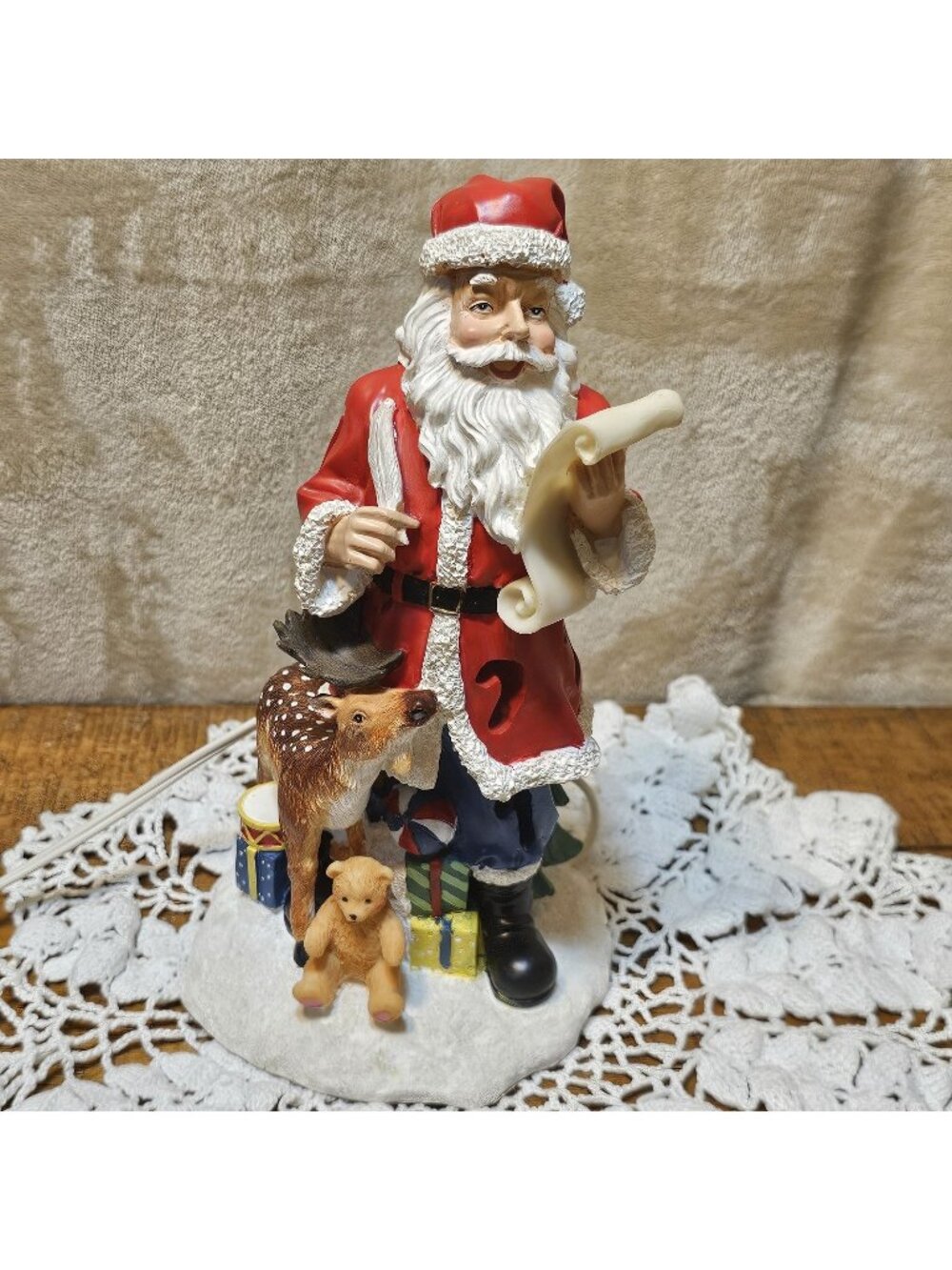 Vintage Lighted Santa Resin Heavy Plastic Cutout Candy Canes Deer List Plug In